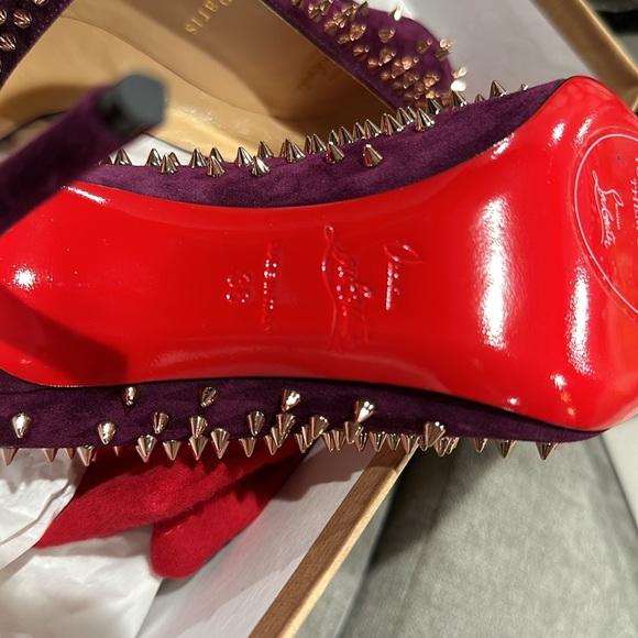 CHRISTIAN LOUBOUTIN Suede Velour Studded Spike Pumps 36 6 100 High Heels Merlot - Picture 9 of 10